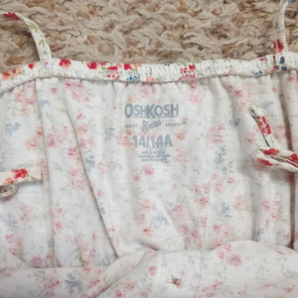 OshKosh B'gosh Peplum Top Girls 14 White Floral Tie Strap Faux Button Camisole